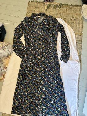 H&M Navy Floral Button-Front Maxi Dress